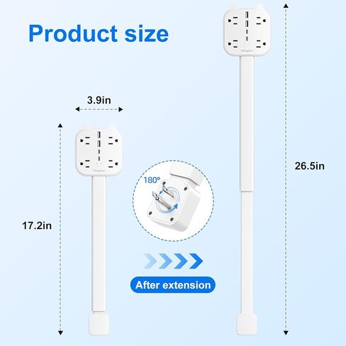 Outlet Extender Stick, 180°Rotating Outlet Extender, Power Strip with 2 USB-A, 2 USB-C, and 4 AC Outlet, Home & Dorm Essential for Nightstands, Couches, and Desks in Saudi Arabia