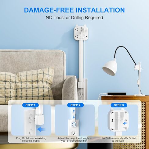 Outlet Extender Stick, 180°Rotating Outlet Extender, Power Strip with 2 USB-A, 2 USB-C, and 4 AC Outlet, Home & Dorm Essential for Nightstands, Couches, and Desks in Saudi Arabia