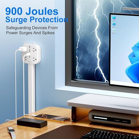Outlet Extender Stick, 180°Rotating Outlet Extender, Power Strip with 2 USB-A, 2 USB-C, and 4 AC Outlet, Home & Dorm Essential for Nightstands, Couches, and Desks in Saudi Arabia