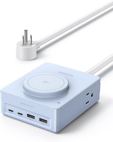 UGREEN Power Strip Surge Protector with 4 Power Outlets, 15w Wireless Charger, 20W PD3.0 USB C Fast Charging, 2 USB-C Ports, 2 USB A Ports, Desk Charging Station for Office, Conference, Home Use in Saudi Arabia