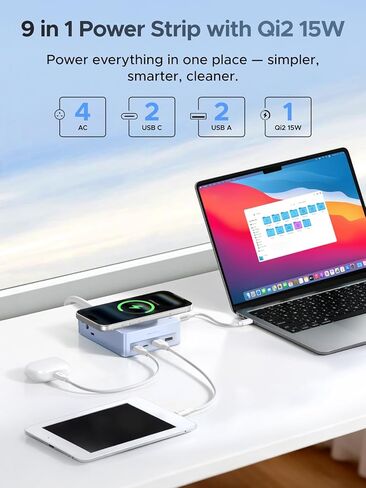 UGREEN Power Strip Surge Protector with 4 Power Outlets, 15w Wireless Charger, 20W PD3.0 USB C Fast Charging, 2 USB-C Ports, 2 USB A Ports, Desk Charging Station for Office, Conference, Home Use in Saudi Arabia