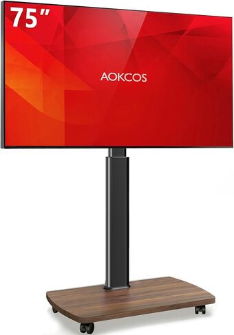 حامل تلفزيون AOKCOS متدحرج لـ 43 50 55 60 65 70 75 بوصة، حامل تلفزيون متنقل محمول على عجلات، عربة تلفزيون قابلة للتعديل بارتفاع 10 مستويات مع حامل دوار وإمالة لغرفة النوم/غرفة المعيشة/المكتب/الزاوية in Kuwait
