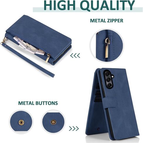 Compatible with Samsung Galaxy A16/A26 5G Wallet Case Tempered Glass Screen Protector and Zipper Retro Leather Flip Cover Card Holder Stand Cell Accessories for A 16 26 16A 26A 4G SM-A166U Blue in Saudi Arabia
