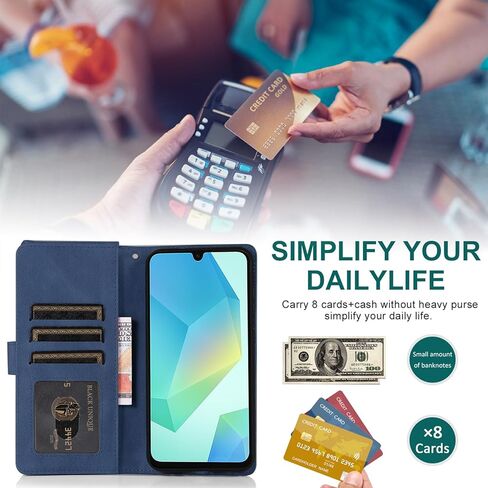 Compatible with Samsung Galaxy A16/A26 5G Wallet Case Tempered Glass Screen Protector and Zipper Retro Leather Flip Cover Card Holder Stand Cell Accessories for A 16 26 16A 26A 4G SM-A166U Blue in Saudi Arabia