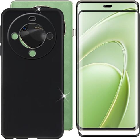 حافظة هاتف Huawei Enjoy 70X (6.78 بوصة) + واقي شاشة، غطاء مقاوم للصدمات، حافظة نحيفة من السيليكون الناعم TPU مضادة للخدش + زجاج مقسى لهاتف Huawei Enjoy 70X - أسود in Saudi Arabia