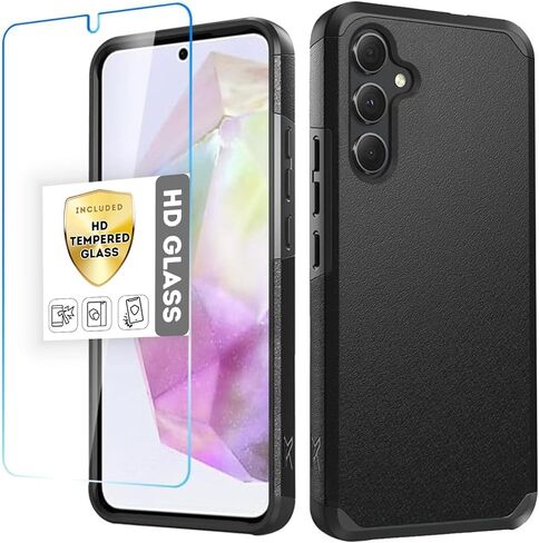 غطاء حماية HRWireless متوافق مع هاتف Samsung Galaxy A37 5G Plus [واقي شاشة من الزجاج المقوى عالي الدقة] هجين [مقاوم للصدمات] للحماية الكاملة أرجواني داكن in Kuwait