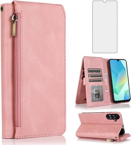 Compatible with Samsung Galaxy A16/A26 5G Wallet Case Tempered Glass Screen Protector and Zipper Retro Leather Flip Cover Card Holder Stand Cell Accessories for A 16 26 16A 26A 4G SM-A166U Blue in Saudi Arabia