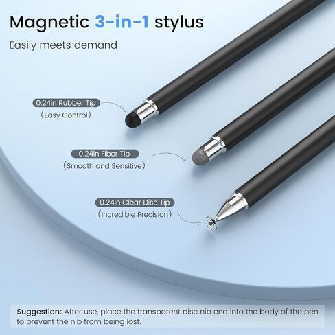 Stylus Pen for Touchscreen, 3-in-1 Magnetic Capacitive Stylus Pen, High Sensitivity Precision Stylus Suitable for IPad/Pro/Air/Mini, iPhone, Android Tablets, Samsung, All Touch Devices(Black/White) in Saudi Arabia