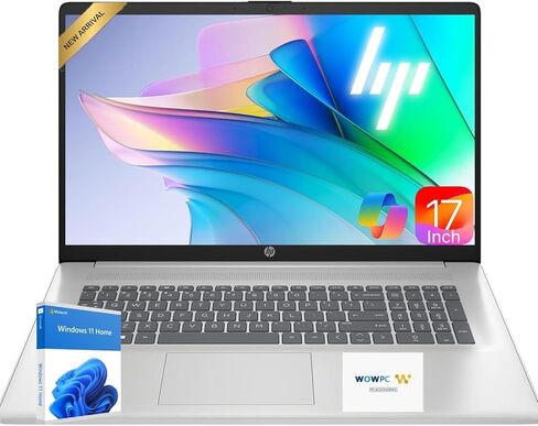 كمبيوتر محمول HP 17 بوصة إصدار 2026، معالج AMD Ryzen 5 7430U سداسي النواة، شاشة FHD IPS، ذاكرة وصول عشوائي 8 جيجابايت، SSD 256 جيجابايت، شاشة كبيرة، Windows 11 مع Office 365 للويب، بدون ماوس in Saudi Arabia