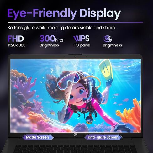 كمبيوتر محمول HP 17 بوصة إصدار 2026، معالج AMD Ryzen 5 7430U سداسي النواة، شاشة FHD IPS، ذاكرة وصول عشوائي 8 جيجابايت، SSD 256 جيجابايت، شاشة كبيرة، Windows 11 مع Office 365 للويب، بدون ماوس in Saudi Arabia