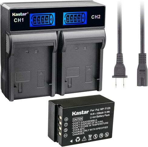 Kastar 1 Pack Battery and LCD Dual Rapid Charger Compatible with Fujifilm NP-T125 NPT125 Battery, BC-T125 Charger, Fujifilm GFX 50S GFX50S GFX 50R GFX50R GFX 100 GFX100 Camera, Fujifilm VG-GFX1 Grip in Saudi Arabia
