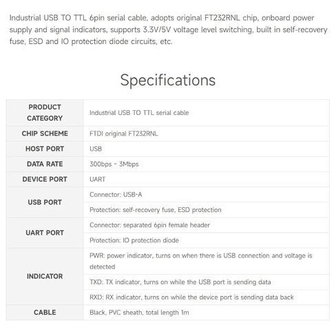 Waveshare 3 قطع كابل تسلسلي USB إلى TTL (C) 6pin، شريحة FT232RNL الأصلية، دوائر حماية متعددة، دعم أنظمة متعددة، مع التحكم في تدفق الأجهزة in Saudi Arabia