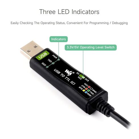 Waveshare 3 قطع كابل تسلسلي USB إلى TTL (C) 6pin، شريحة FT232RNL الأصلية، دوائر حماية متعددة، دعم أنظمة متعددة، مع التحكم في تدفق الأجهزة in Saudi Arabia