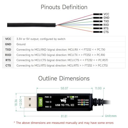 Waveshare 3 قطع كابل تسلسلي USB إلى TTL (C) 6pin، شريحة FT232RNL الأصلية، دوائر حماية متعددة، دعم أنظمة متعددة، مع التحكم في تدفق الأجهزة in Saudi Arabia