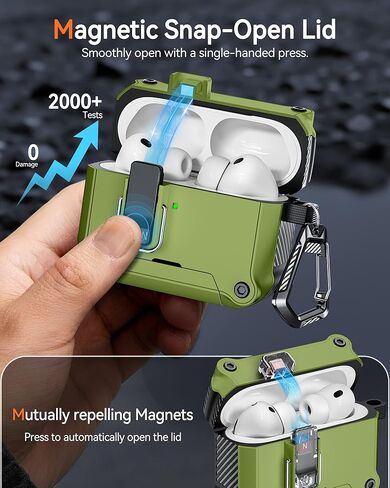 قفل أمان مزدوج لحافظة AirPods Pro 3 2025، متوافق مع MagSafe - مصمم مع مفتاح تلقائي وحامل هاتف، يتضمن منظف وسلسلة مفاتيح - هيكل صلب متين in Kuwait