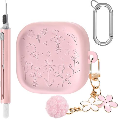 Cute Case for Samsung Galaxy Buds 4 Pro/Buds 4 (2026), Silicone Protective Cover with Cherry Blossom Keychain & Cleaning Pen, Stylish Engraved Design for Galaxy Buds 4 Accessories - Pink in Saudi Arabia