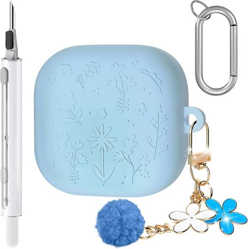 Cute Case for Samsung Galaxy Buds 4 Pro/Buds 4 (2026), Silicone Protective Cover with Cherry Blossom Keychain & Cleaning Pen, Stylish Engraved Design for Galaxy Buds 4 Accessories - Pink in Saudi Arabia