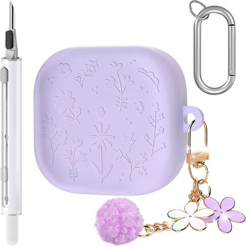 Cute Case for Samsung Galaxy Buds 4 Pro/Buds 4 (2026), Silicone Protective Cover with Cherry Blossom Keychain & Cleaning Pen, Stylish Engraved Design for Galaxy Buds 4 Accessories - Pink in Saudi Arabia