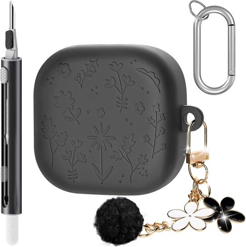 Cute Case for Samsung Galaxy Buds 4 Pro/Buds 4 (2026), Silicone Protective Cover with Cherry Blossom Keychain & Cleaning Pen, Stylish Engraved Design for Galaxy Buds 4 Accessories - Pink in Saudi Arabia