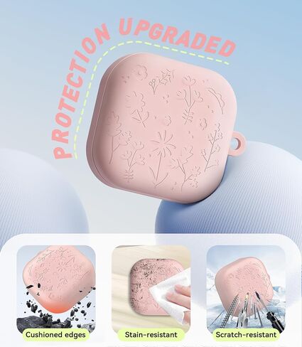 Cute Case for Samsung Galaxy Buds 4 Pro/Buds 4 (2026), Silicone Protective Cover with Cherry Blossom Keychain & Cleaning Pen, Stylish Engraved Design for Galaxy Buds 4 Accessories - Pink in Saudi Arabia