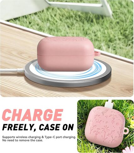 Cute Case for Samsung Galaxy Buds 4 Pro/Buds 4 (2026), Silicone Protective Cover with Cherry Blossom Keychain & Cleaning Pen, Stylish Engraved Design for Galaxy Buds 4 Accessories - Pink in Saudi Arabia