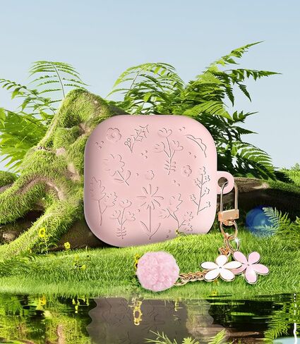 Cute Case for Samsung Galaxy Buds 4 Pro/Buds 4 (2026), Silicone Protective Cover with Cherry Blossom Keychain & Cleaning Pen, Stylish Engraved Design for Galaxy Buds 4 Accessories - Pink in Saudi Arabia