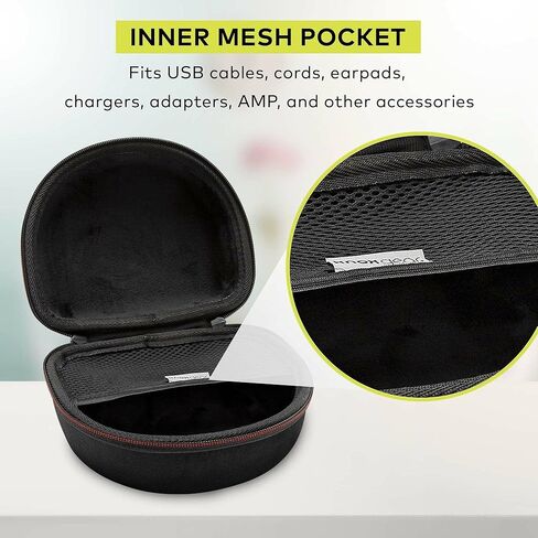 Knox Gear Hard Headphone Case for Inward-Folding Studio Monitor Headphones with Mesh Pocket for Accessories, EVA Headphone Carrying Case for Wired & Wireless Headphones with Hand Strap for Portability in Saudi Arabia