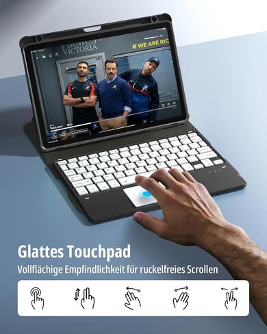 حافظة لوحة مفاتيح دوارة CACOE لجهاز Samsung Galaxy Tab A11 Plus / A9 Plus 2025/2023 11 بوصة مع لوحة لمس، إضاءة خلفية 7 ألوان، لوحة مفاتيح لاسلكية قابلة للفصل، دوران 360 درجة مع وظيفة الحامل، أسود in Kuwait