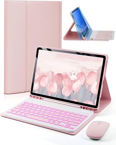 حافظة لوحة مفاتيح لجهاز Tab A11/ A9 مقاس 8.7 بوصة مع لوحة مفاتيح Samsung Galaxy Tab A11-2025 A9-2023 حافظة تابلت مع حامل أقلام مدمج بإضاءة خلفية للوحة المفاتيح السحرية مع ماوس أسود in Kuwait