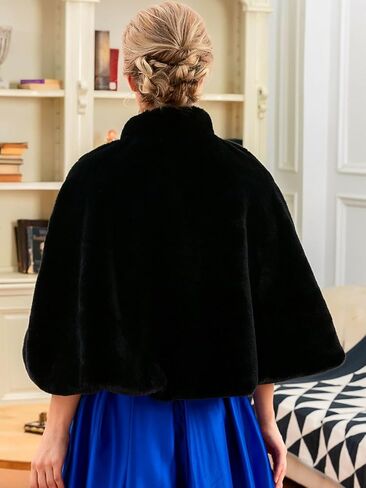 Aukmla Bride Wedding Faux Fur Cape Bridal Fur Stole Wraps and Shawls Winter Capelet for Women and Girls in Kuwait