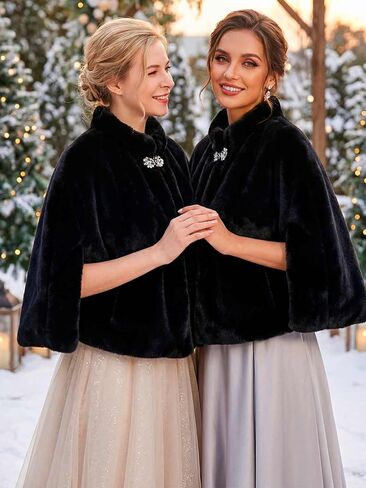 Aukmla Bride Wedding Faux Fur Cape Bridal Fur Stole Wraps and Shawls Winter Capelet for Women and Girls in Kuwait
