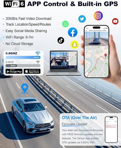 كاميرا أمامية 4K STARVIS 2 Dash Cam أمامية خلفية، 5.8 جيجا هرتز WiFi 20 ميجابايت/ثانية تنزيل، بطاقة 64 جيجابايت مجانية، كاميرا داش 4 قنوات 360 درجة، شاشة لمس 3 بوصات، نظام مراقبة السائق AI، رؤية ليلية WDR، نظام تحديد المواقع HDR، وضع انتظار السيارات على م in Kuwait