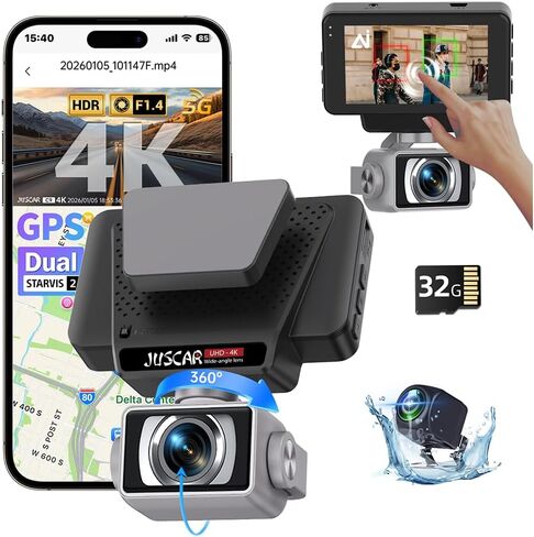 2026 AI Drive Assist 5G WiFi Dash Cam Front and Rear, UHD 4K+1080P, ADAS & GPS, 360° Rotating Front x Free 32GB Card Dual Dashcam, 3" Touch Screen, 24H Parking Mode, Support 512GB Max in Saudi Arabia