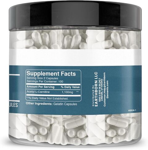 Earthborn Elements Acetyl L-Carnitine, 200 Capsules, Pure & Undiluted, No Additives in Saudi Arabia
