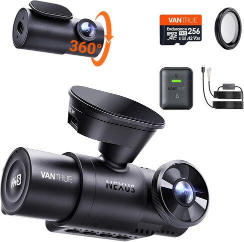 【الحزمة: Vantrue New N4S(RC18) Dash Cam + بطاقة microSD سعة 256 جيجابايت + مجموعة أسلاك صلبة + وحدة تحكم 】 STARVIS 2، 2.7K+1440P+1440 كاميرا أمامية داخلية وخلفية، وضع انتظار مخزن مؤقت 24/7 in Saudi Arabia