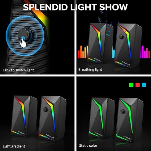 مكبرات صوت الكمبيوتر GTPLAYER، ومكبرات صوت RGB للألعاب ومحول USB بلوتوث لأجهزة الكمبيوتر المكتبية وأجهزة الكمبيوتر المحمول وأجهزة الكمبيوتر اللوحية وكرسي ألعاب الموسيقى العائلية GT، بما في ذلك كابل AUX مقاس 3.5 مم in Kuwait