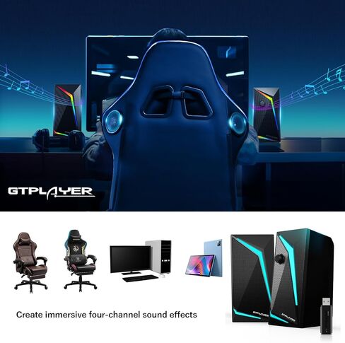 مكبرات صوت الكمبيوتر GTPLAYER، ومكبرات صوت RGB للألعاب ومحول USB بلوتوث لأجهزة الكمبيوتر المكتبية وأجهزة الكمبيوتر المحمول وأجهزة الكمبيوتر اللوحية وكرسي ألعاب الموسيقى العائلية GT، بما في ذلك كابل AUX مقاس 3.5 مم in Kuwait