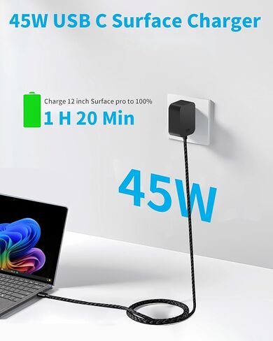 45W USB C Surface Charger Compatible with Microsoft Surface Pro 12" Copilot + PC, Surface Pro 13"，Surface Laptop 13" Snapdragon X Plus, Surface Go Power Adapter in Saudi Arabia
