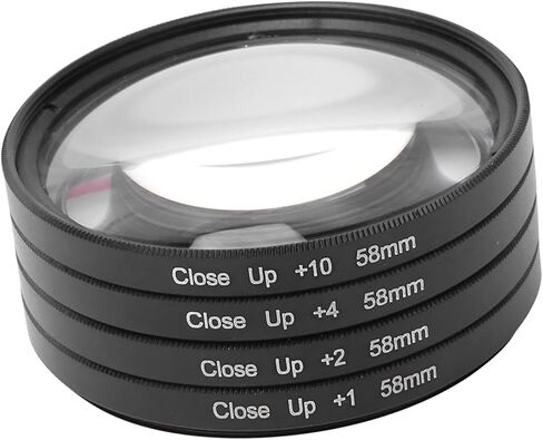 Macro Lens Filter Kit, Professional Optical Glass Close Up Lens with +1 +2 +4 +10 Diopter Strengths for DSLR Cameras 58mm Universal Fit in Saudi Arabia