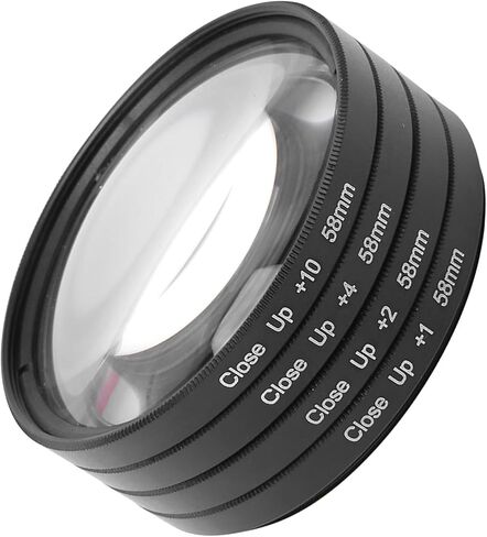 Macro Lens Filter Kit, Professional Optical Glass Close Up Lens with +1 +2 +4 +10 Diopter Strengths for DSLR Cameras 58mm Universal Fit in Saudi Arabia