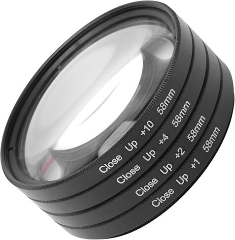 Macro Lens Filter Kit, Professional Optical Glass Close Up Lens with +1 +2 +4 +10 Diopter Strengths for DSLR Cameras 58mm Universal Fit in Saudi Arabia