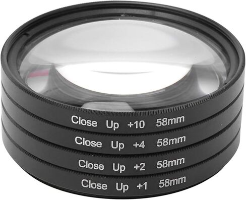 Macro Lens Filter Kit, Professional Optical Glass Close Up Lens with +1 +2 +4 +10 Diopter Strengths for DSLR Cameras 58mm Universal Fit in Saudi Arabia