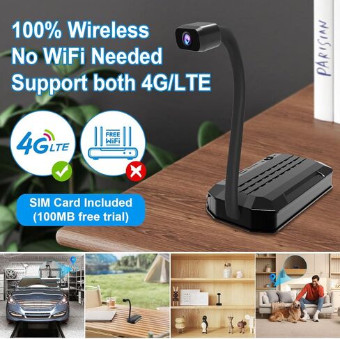 كاميرا تجسس أمنية خلوية 4G LTE، لا تتطلب شبكة WiFi أو طاقة رئيسية (بطاقة SIM متضمنة)، مراقبة صغيرة بدقة 4K HD، رؤية بزاوية واسعة 170 درجة، كشف الحركة بالذكاء الاصطناعي، إمكانية الرؤية الليلية in Kuwait
