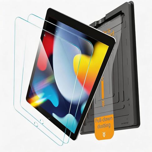 واقي شاشة مكون من قطعتين لجهاز iPad 9th 8th 7th Generation 10.2 بوصة (2021/2020/2019)، صينية UltraFit من الزجاج المقسى 9H+، سهلة التركيب، خالية من الفقاعات، دعم قلم Apple، مقاوم للخدش، صديق للحافظة in Kuwait