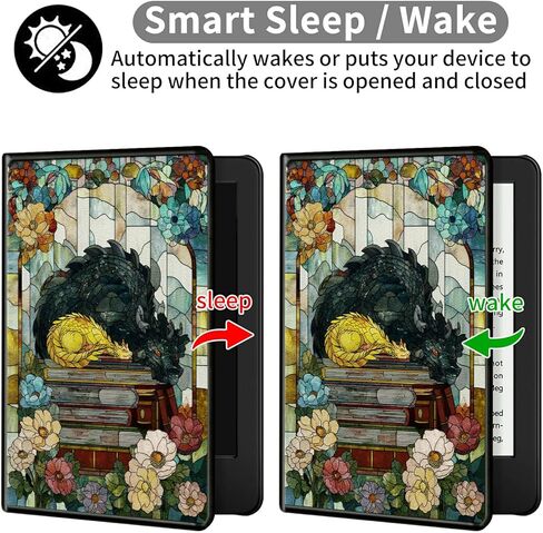 حافظة لجهاز Kindle Paperwhite مقاس 7 بوصات (الجيل الثاني عشر، إصدار 2024) وغطاء قائم رفيع مناسب من Kindle Colorsoft مع خاصية النوم/الاستيقاظ التلقائي، غطاء تنين من الزجاج الملون للفتيات والنساء والأولاد والرجال in Kuwait