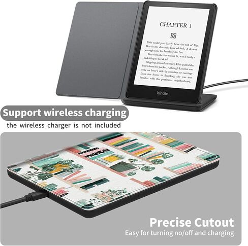 حافظة لجهاز Kindle Paperwhite مقاس 7 بوصات (الجيل الثاني عشر، إصدار 2024) وغطاء قائم رفيع مناسب من Kindle Colorsoft مع خاصية النوم/الاستيقاظ التلقائي، وغطاء نباتات لخزانة الكتب للفتيات والنساء والأولاد والرجال in Kuwait