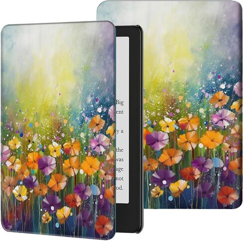 Case for 7" All-New Kindle Paperwhite (12th Generation, 2024) and Kindle Colorsoft Signature Edition Slim Lightweight PU Leather Stand Smart Cover with Auto Wake/Sleep, Watercolor Wildflowers in Saudi Arabia
