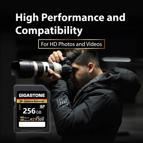 【5-Years Data Recovery】 GIGASTONE 256GB SD Card with USB Type C Card Reader, 4K Camera Extreme, A2 V30 U3 C10 SDXC Memory Card High Speed, Compatible with Canon Kodak Olympus Digital Camera in Saudi Arabia