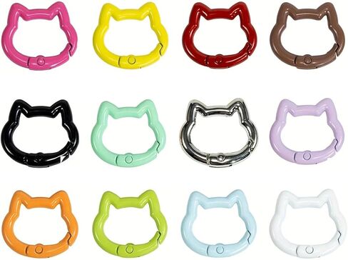 12-Pack Cat Carabiner Keychain Set, Zinc Alloy Cat Head Clasp Snap Hook for Keychain Making, 12 Colors in Saudi Arabia