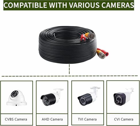 25ft Black BNC Video Power Wire Cord Compatible with Swann Night Owl CCTV Cameras Cable Black in Saudi Arabia